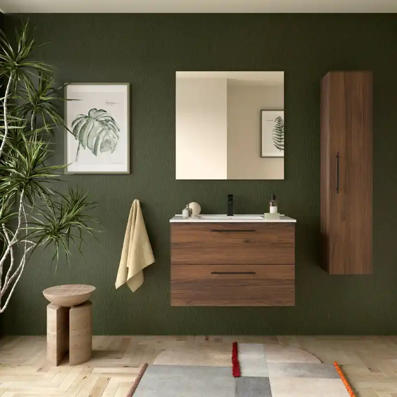 Meuble complet Silane 80 cm 2 tiroirs Noyer Maya réf 118031 Salgar