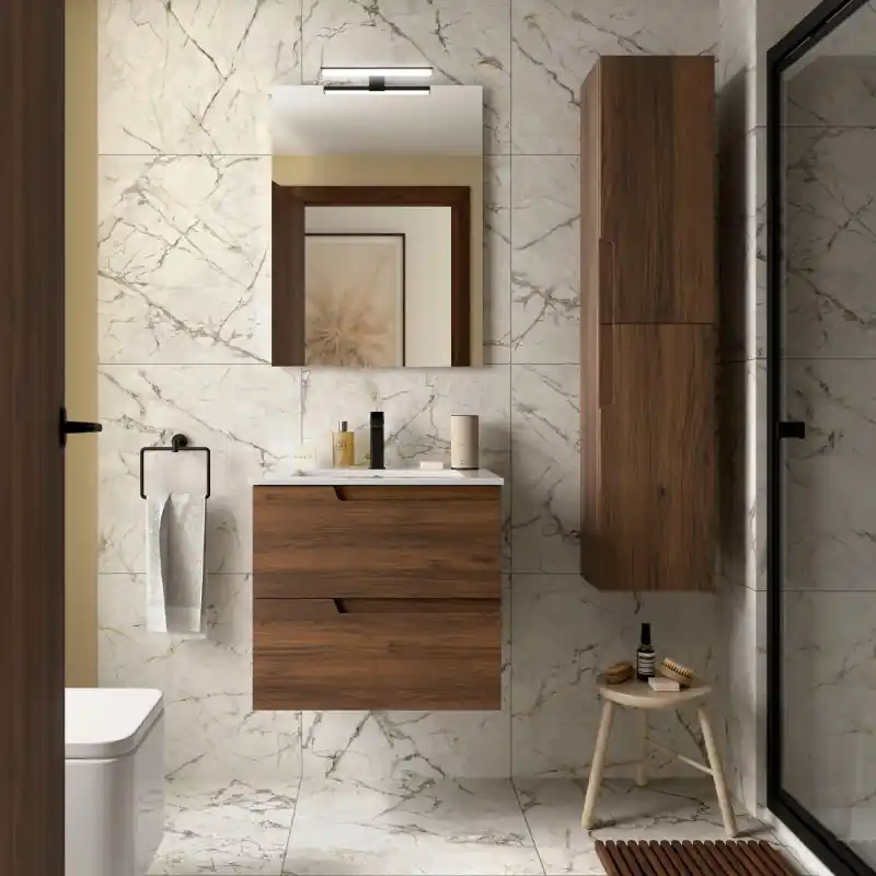 Meuble VIMA Noyer Maya 2 tiroirs 80 cm avec vasque réf 113501 SALGAR