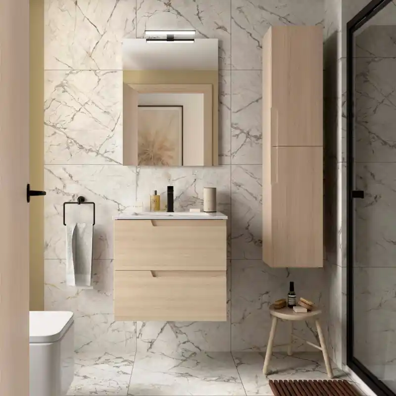 Meuble VIMA Chêne Sienna 2 tiroirs 80 cm avec vasque réf 117961 SALGAR