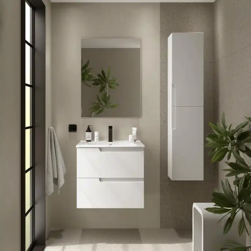 Meuble VIMA blanc mat 2 tiroirs 80 cm avec vasque Réf 111763 SALGAR