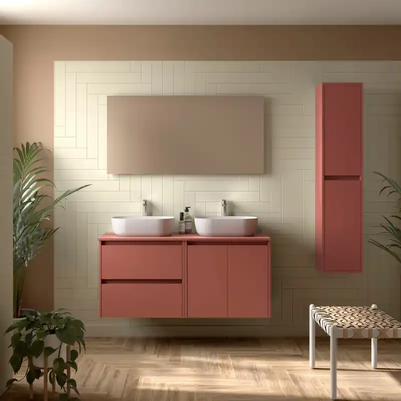 Meuble NOJA Rouge mat 2 tiroirs 2 portes 120 cm avec plan de toilette réf 113470 SALGAR