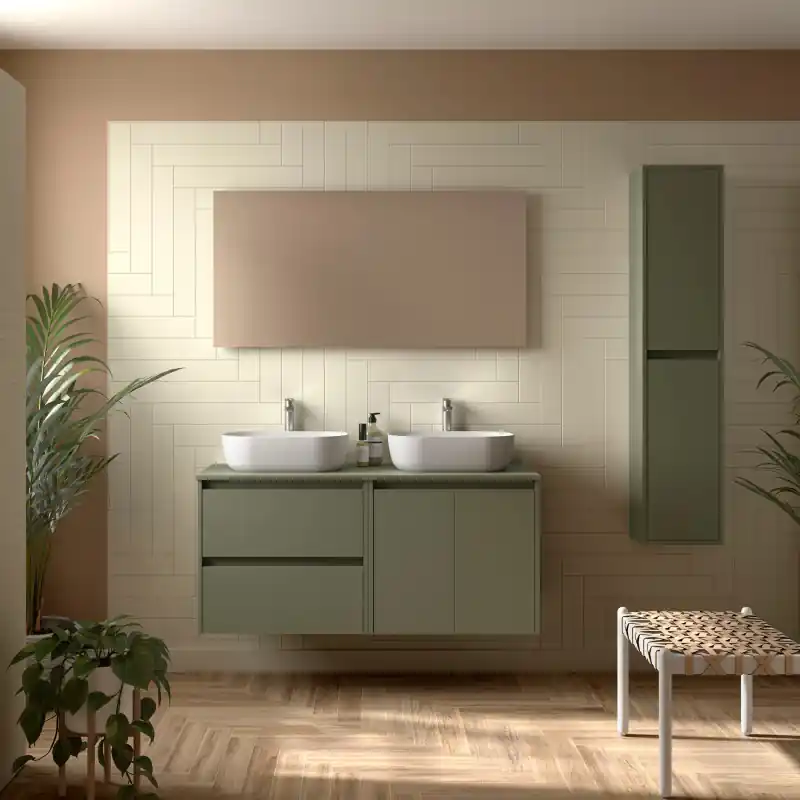 Meuble NOJA Vert mat 2 tiroirs 2 portes 120 cm avec plan de toilette réf 113469 SALGAR