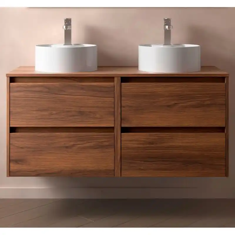 Meuble NOJA noyer maya 4 tiroirs 120 cm avec plan de toilette et sans vasque réf 105524 SALGAR