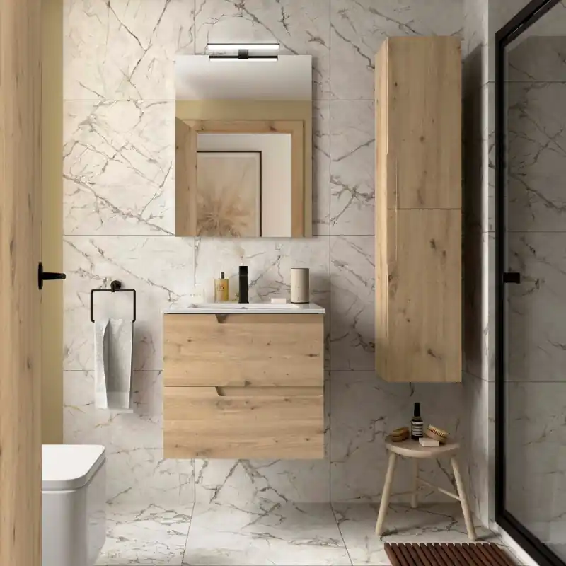 Meuble VIMA Chêne Montana 2 tiroirs 60 cm avec vasque et miroir réf 117944 SALGAR