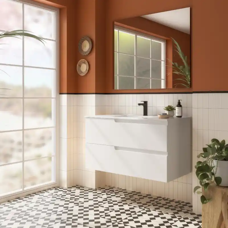 Meuble VIMA blanc mat 2 tiroirs 100 cm avec vasque réf 111764 SALGAR