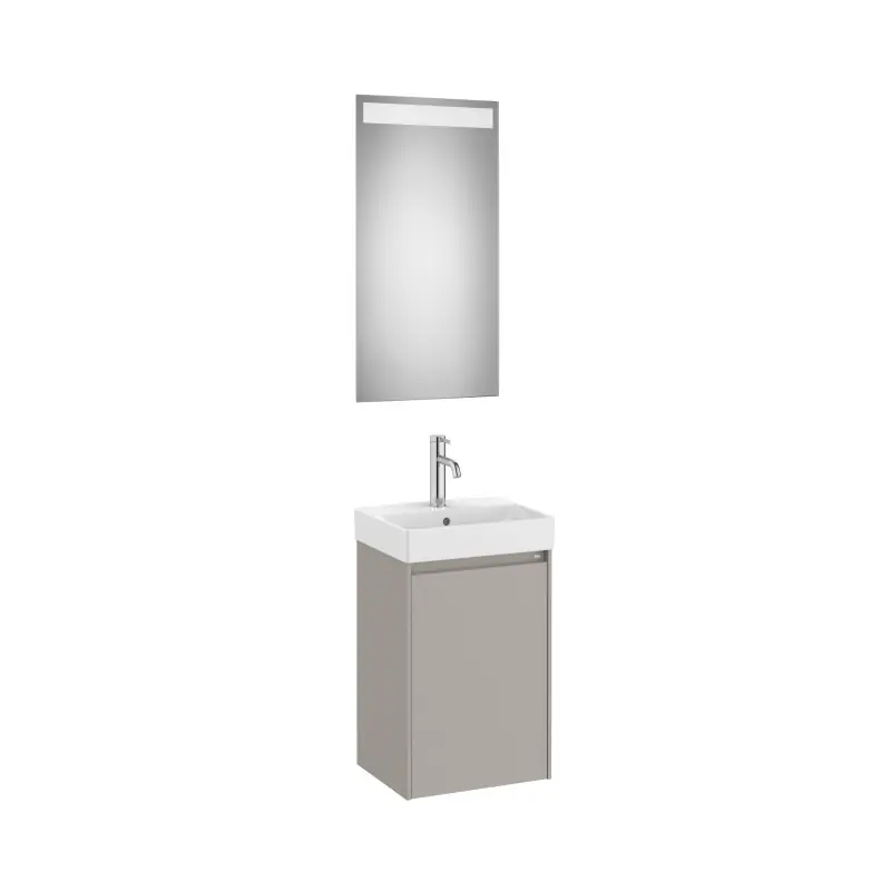 Meuble Ona compact 1 porte + lave-mains en fineceramic + miroir led eidos 400mm gris mat réf A851695510 ROCA