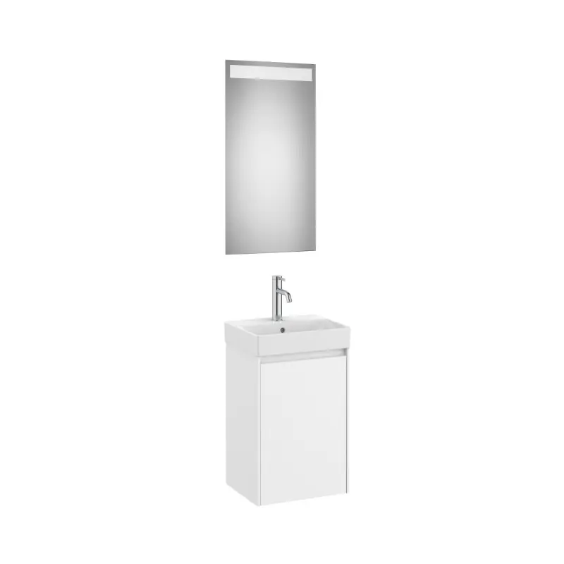 Meuble Ona compact 1 porte + lave-mains en fineceramic + miroir led eidos 400mm blanc mat réf A851695509 ROCA