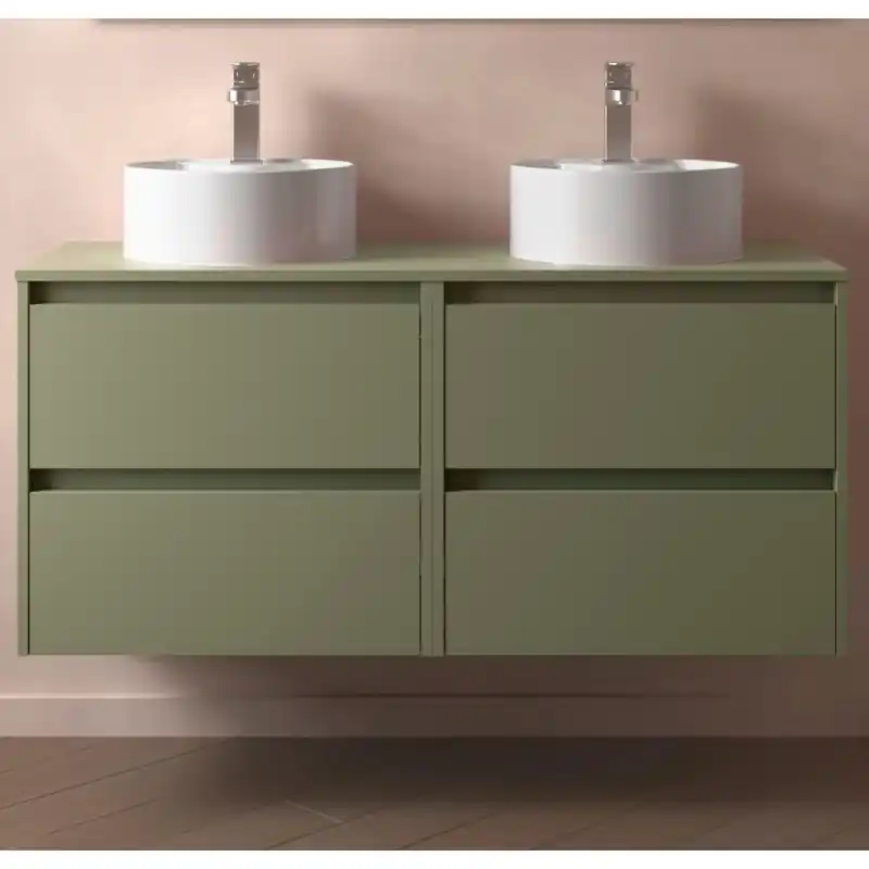 Meuble NOJA vert mat 4 tiroirs 140 cm avec plan de toilette et sans vasque réf 105529 SALGAR