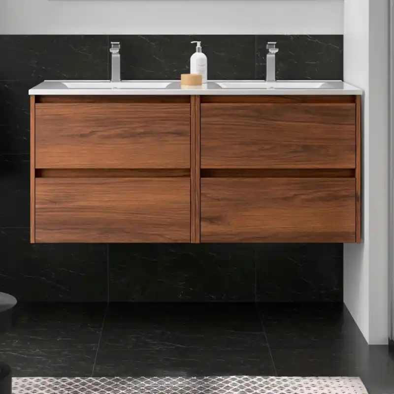 Meuble NOJA noyer maya 4 tiroirs 120 cm avec vasque réf 106105 SALGAR