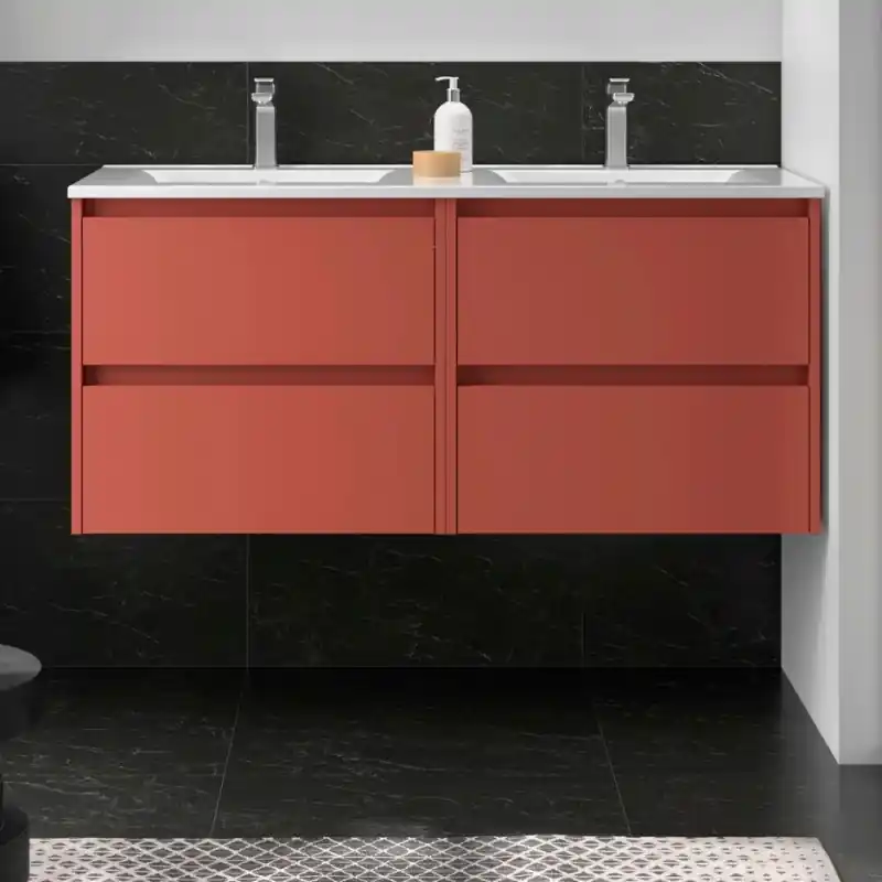 Meuble NOJA rouge mat 4 tiroirs 120 cm avec vasque réf 106102 SALGAR