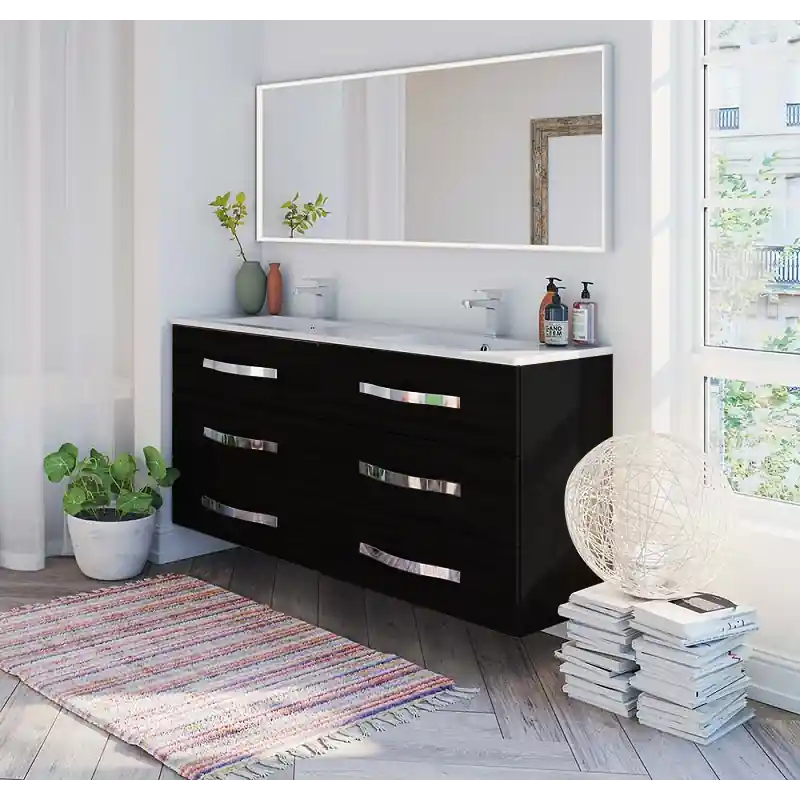 Meuble 120 cm avec 2, 4 ou 6 tiroirs pour vasque double, à gauche ou à droite BENTO DECOTEC