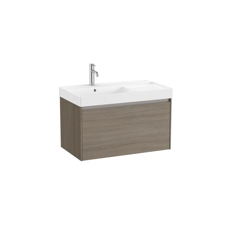 Meuble Ona Unik 1 tiroirs + lavabo en fineceramic gauche 800mm orme foncé réf A851720511 ROCA