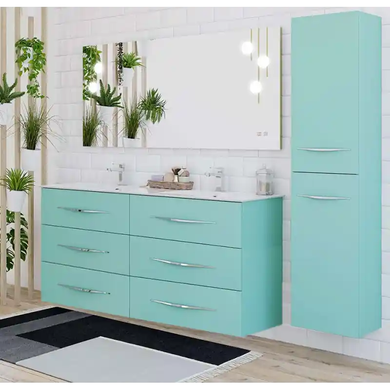 Meuble 150 cm avec 2, 4 ou 6 tiroirs pour vasque double, à gauche ou à droite BENTO DECOTEC