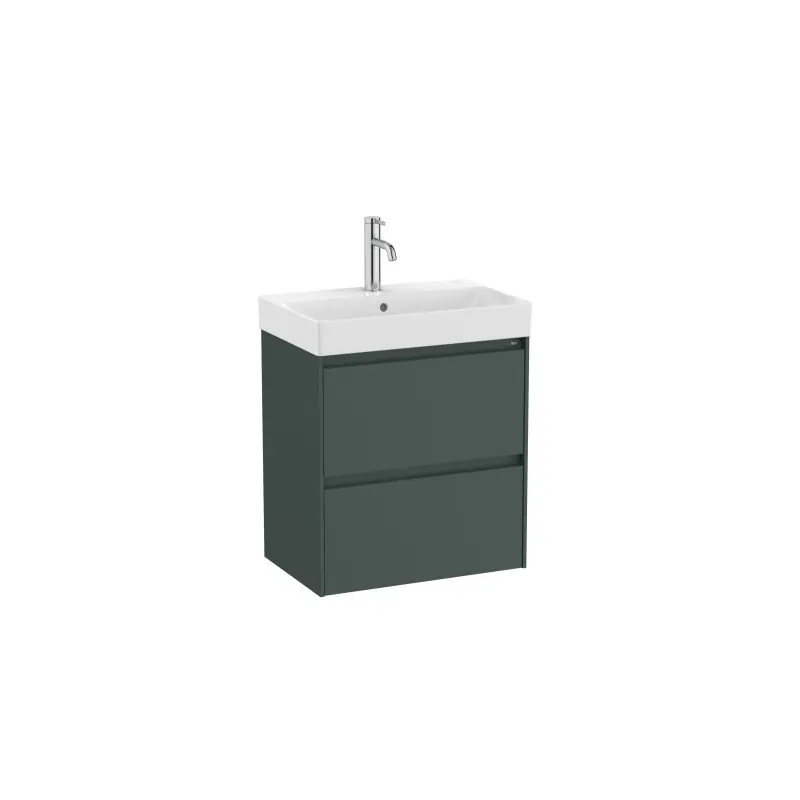 Meuble Ona Unik compact 2 tiroirs + lavabo en finecremaic 550mm vert mat réf A851683513 ROCA