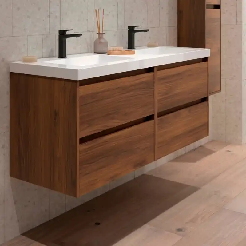 Meuble NOJA noyer maya 4 tiroirs 140 cm avec vasque réf 106186 SALGAR