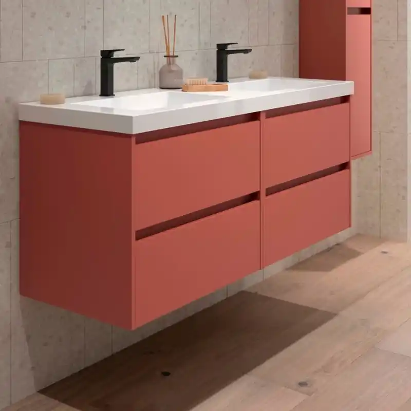 Meuble NOJA rouge mat 4 tiroirs 140 cm avec vasque réf 106183 SALGAR