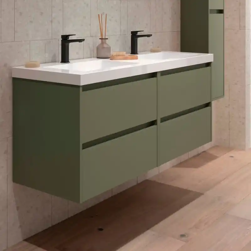 Meuble NOJA vert mat 4 tiroirs 140 cm avec vasque réf 106182 SALGAR