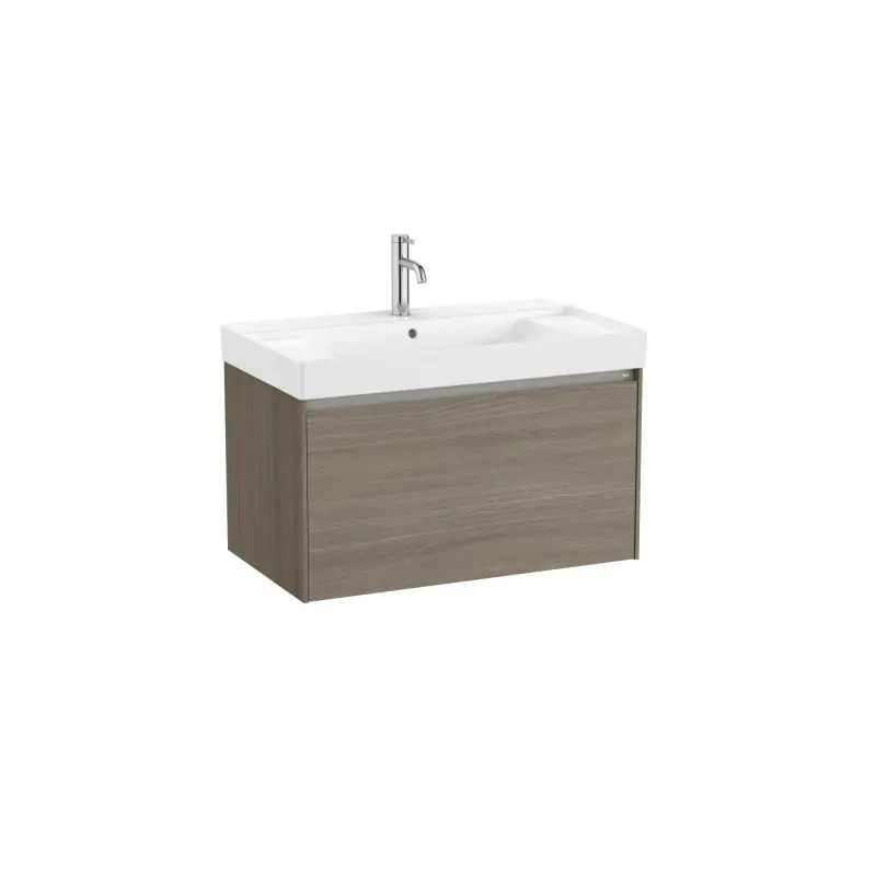 Meuble Ona Unik 1 tiroirs avec lavabo en finecremaic 800mm orme foncé réf A851685511 ROCA
