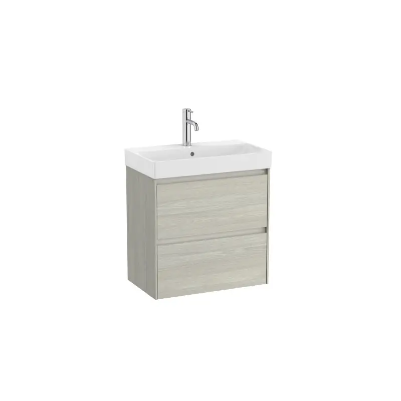 Meuble Ona Unik compact 2 tiroirs + lavabo en finecremaic 600mm chêne blanchi réf A851684512 ROCA