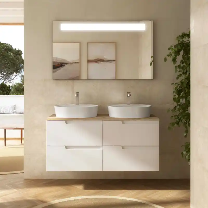Meuble VIMA blanc mat / Chêne Montana 4 tiroirs 120 cm avec plan de toilette réf 117951 SALGAR