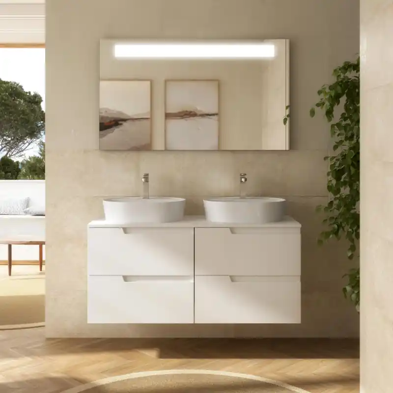 Meuble VIMA blanc mat 4 tiroirs 120 cm avec plan de toilette réf 111814 SALGAR
