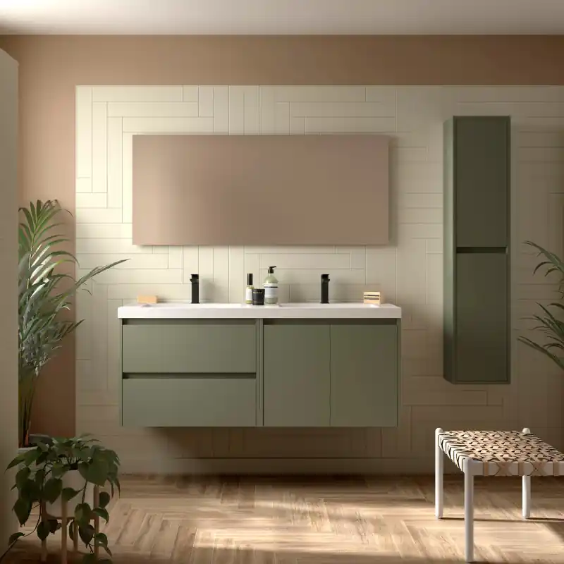 Meuble NOJA Vert mat 2 tiroirs 2 portes 140 cm avec double vasque réf 113460 SALGAR
