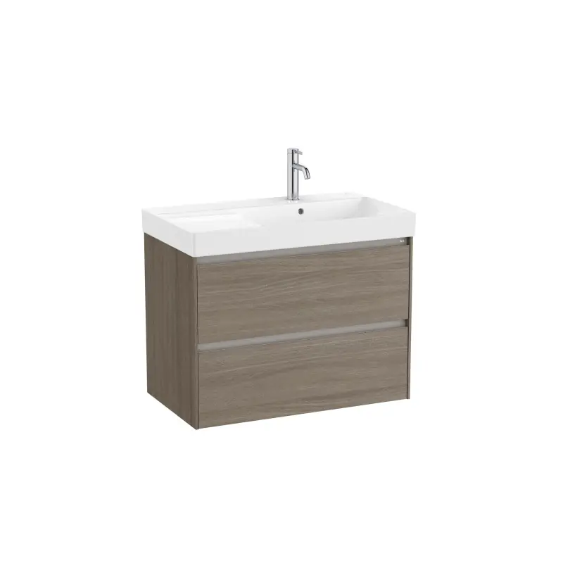 Meuble Ona Unik 2 tiroirs + lavabo en fineceramic droite 800mm orme foncé réf A851690511 ROCA