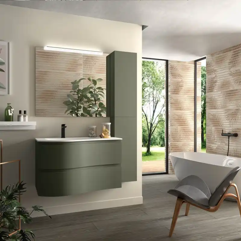 Meuble 90 cm pour vasque à gauche MAM 2 tiroirs GREEN FOREST réf 113803 SALGAR