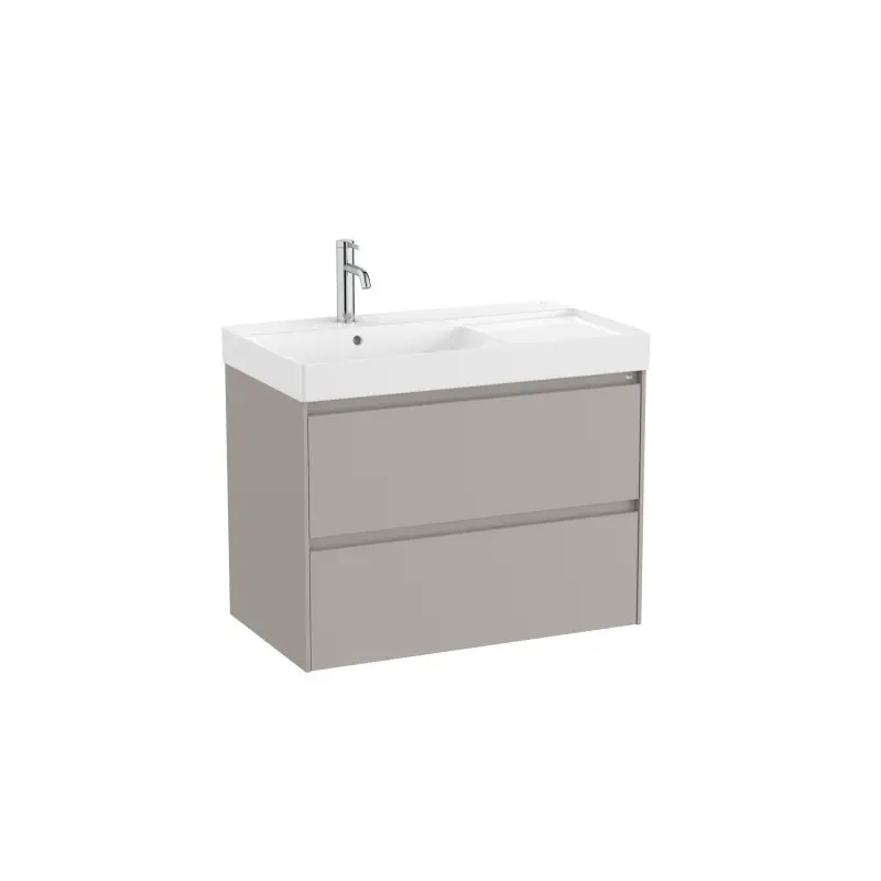 Meuble Ona Unik 2 tiroirs + lavabo en fineceramic gauche 800mm gris mat réf A851692510 ROCA