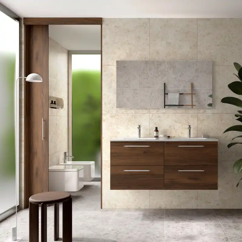 Meuble complet Silane 120 cm 4 tiroirs Noyer Maya réf 118041 Salgar