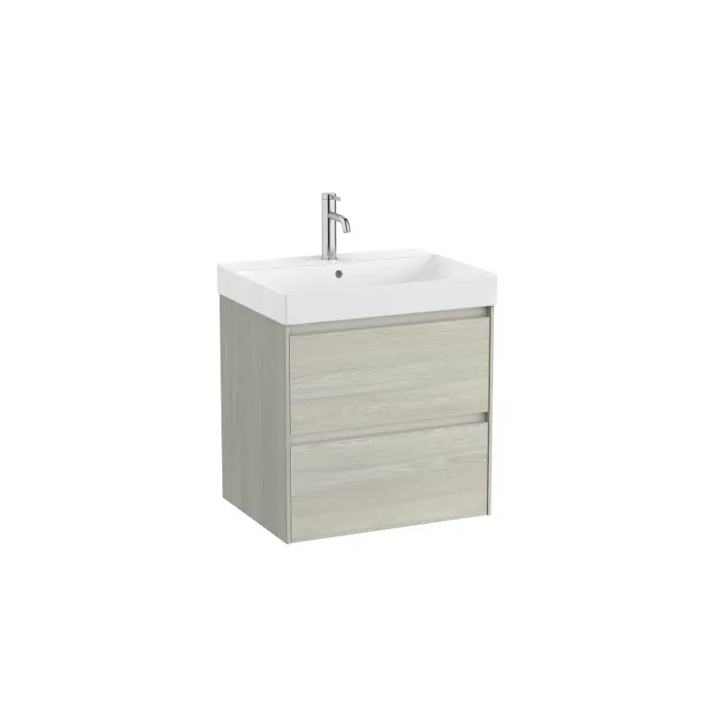Meuble Ona Unik 2 tiroirs + lavabo en fineceramic 600mm chêne blanchi réf A851688512 ROCA