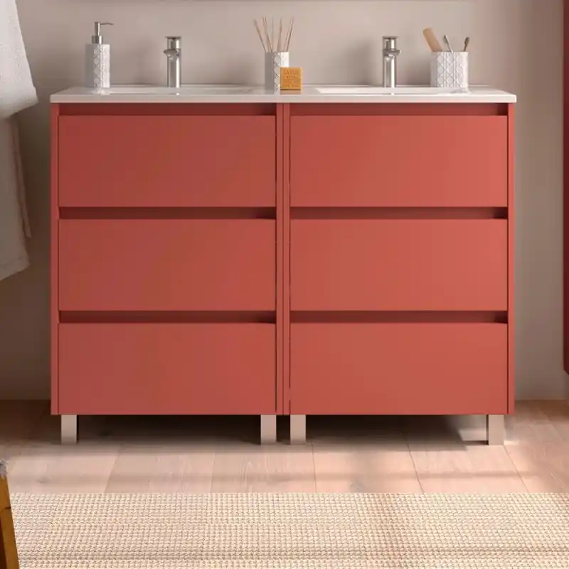 Meuble NOJA rouge mat 6 tiroirs 120 cm avec vasque réf 106237 SALGAR