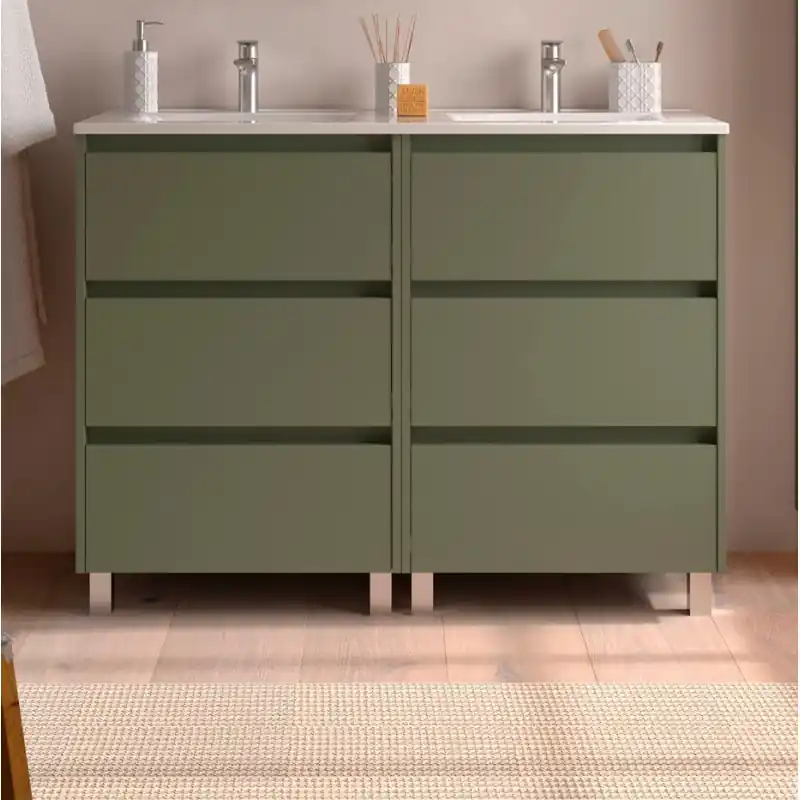 Meuble NOJA vert mat 6 tiroirs 120 cm avec vasque réf 106236 SALGAR