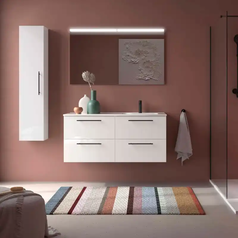 Meuble complet vasque à droite Silane 120 cm 4 tiroirs Blanc Mat réf 118737 Salgar