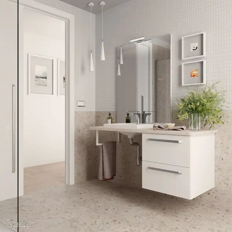 Meuble de salle de bains PMR gauche EASY BATH 120 cm Chêne Montana ref 119291 SALGAR