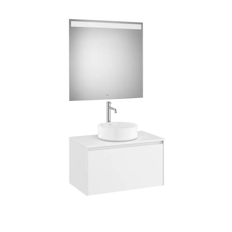 Meuble Ona 1 tiroir pour vasque à poser + miroir led eidos 800 blanc mat réf A851712509 ROCA
