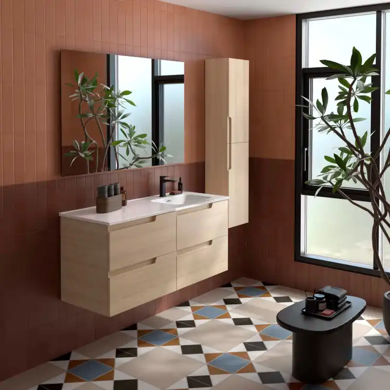 Meuble VIMA Chêne Sienna 4 tiroirs 120 cm avec vasque à droite réf 118669 SALGAR