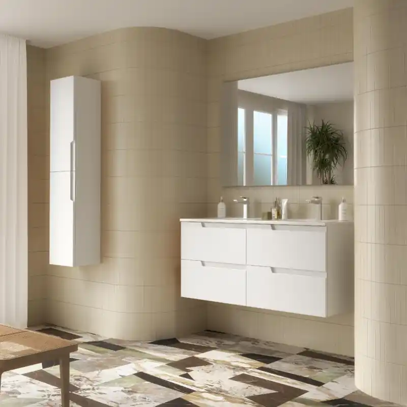 Meuble VIMA blanc mat 4 tiroirs 120 cm double vasque Réf 111765 SALGAR