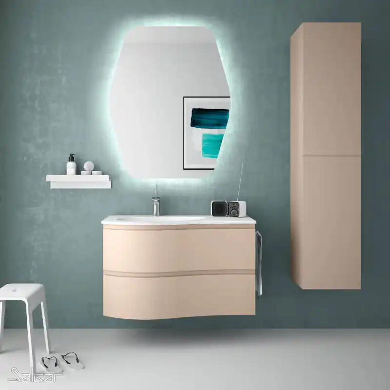 Meuble 90 cm vasque à gauche blanche brillante MAM 2 tiroirs macchiato réf 83856 SALGAR