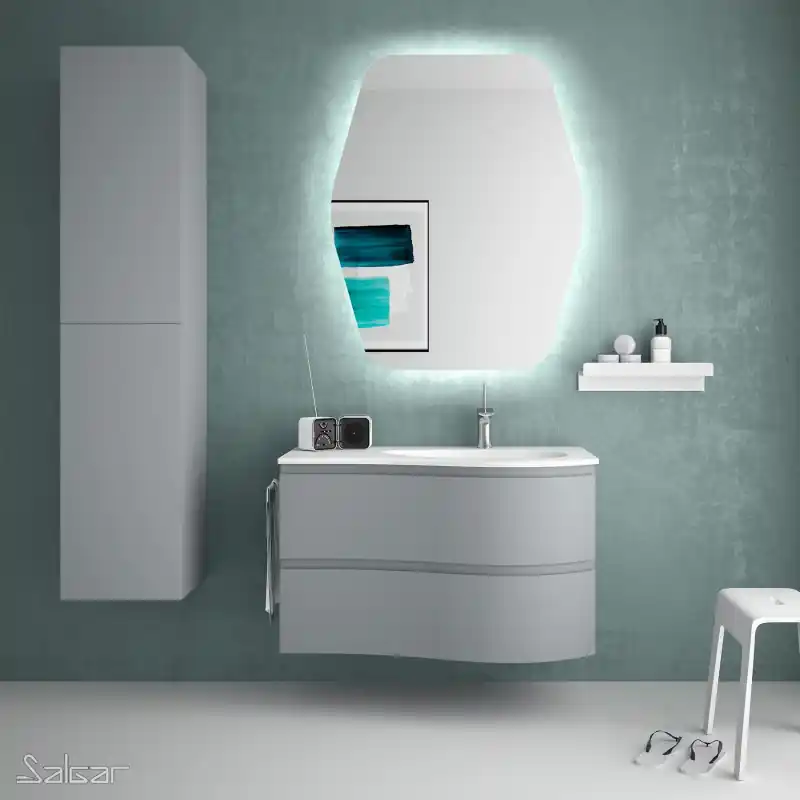 Meuble 90 cm vasque à droite blanc mat MAM 2 tiroirs blue fog réf 83862mat SALGAR