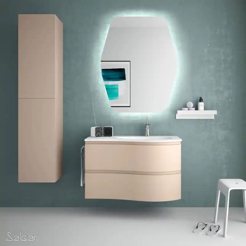 Meuble 90 cm vasque à droite blanc mat MAM 2 tiroirs Macchiato réf 83861mat SALGAR