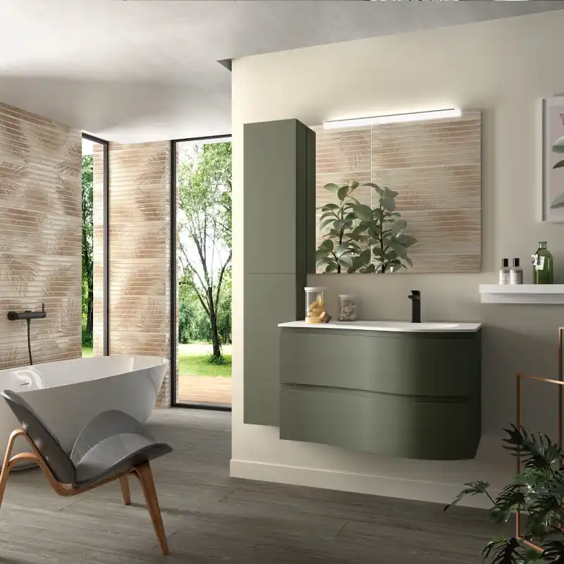 Meuble 90 cm vasque à droite blanche brillante MAM 2 tiroirs green forest réf 96737 SALGAR