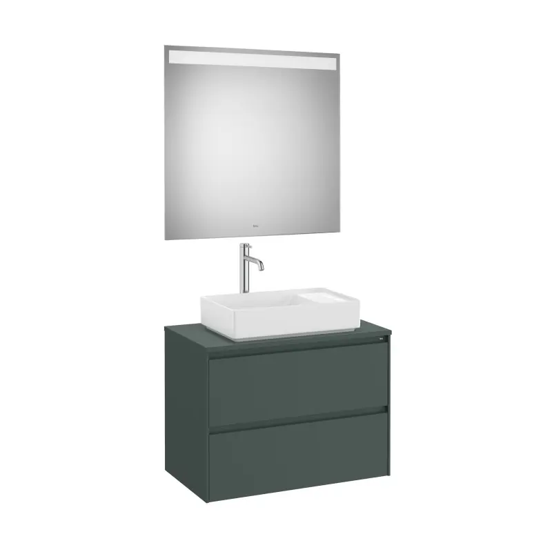 Meuble Ona 2 tiroirs pour vasque à poser + miroir led eidos 800 vert mat réf A851716513 ROCA