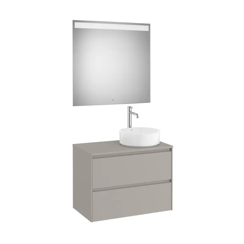 Meuble Ona 2 tiroirs pour vasque à poser droite + miroir led eidos 800 gris mat réf A851715510 ROCA