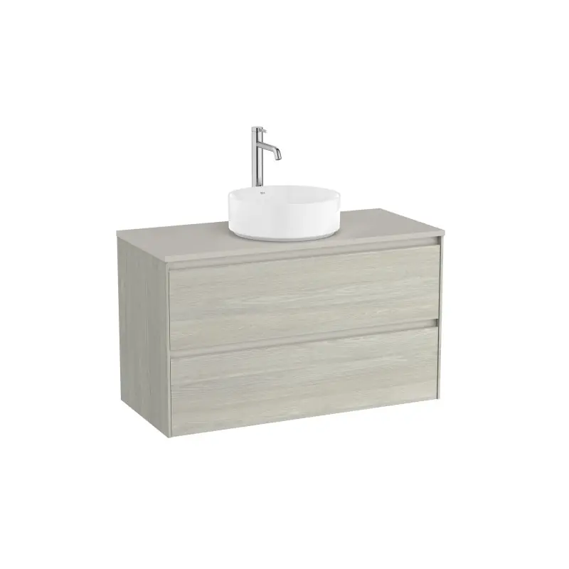 Meuble Ona 2 tiroirs pour vasque à poser 1000mm chêne blanchi réf A851730512 ROCA