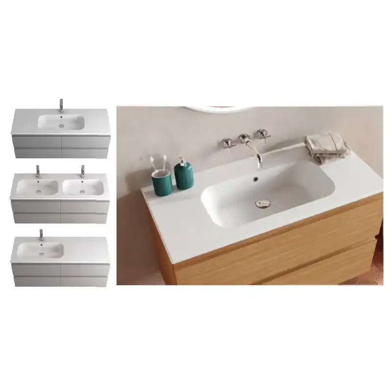 Plan vasque à droite 120 cm Halo intégrés en céramique couleur Qubo 46 réf 551598 Sanijura