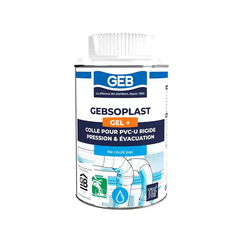 Colle PVC en pot de 1 litre avec pinceau gebsoplast gel+ réf 504746 GEB