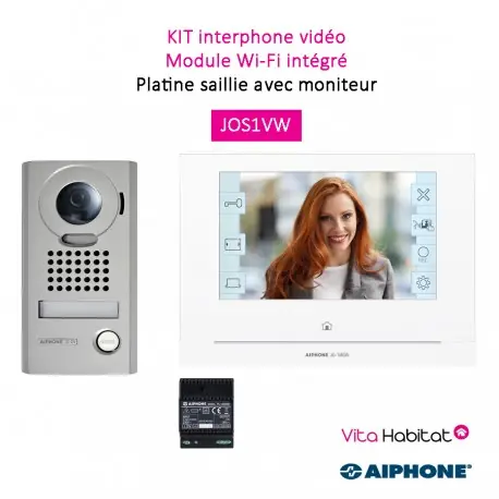 Kit portier Vidéo AIPHONE - Platine saillie - module Wi-Fi intégré - JOS1VW 130413