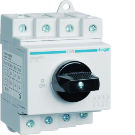 Interrupteur DC 4P 1000V 32A - COMMANDE SIGNAL HAGER SB432PV