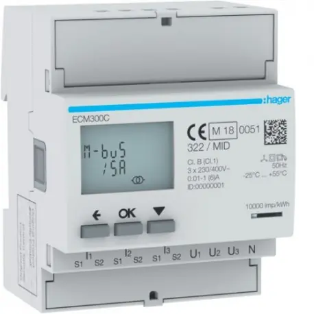 COMPTEUR TRI IND. MBUS MID - GESTION DU BATIMENT HAGER ECM300C
